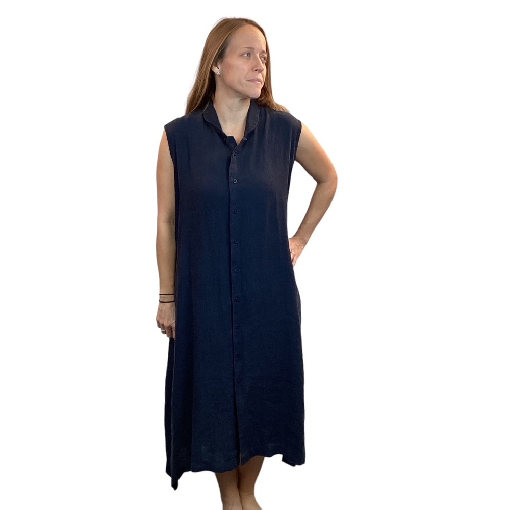 Eskander 100% Linen Sleeveless Button-Down Dress